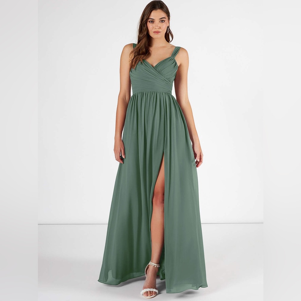 Azazie bridesmaid dress in eucalyptus
